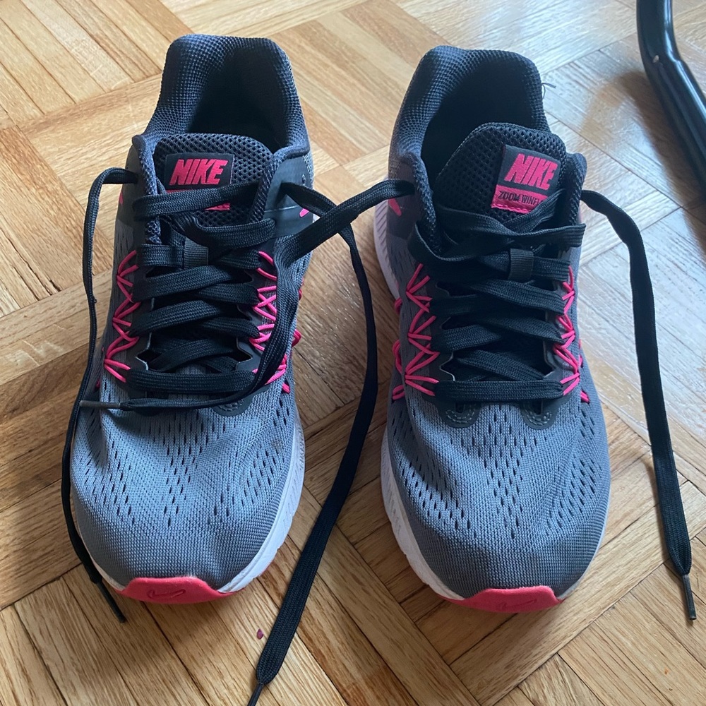 Gray and pink Nike sneakers